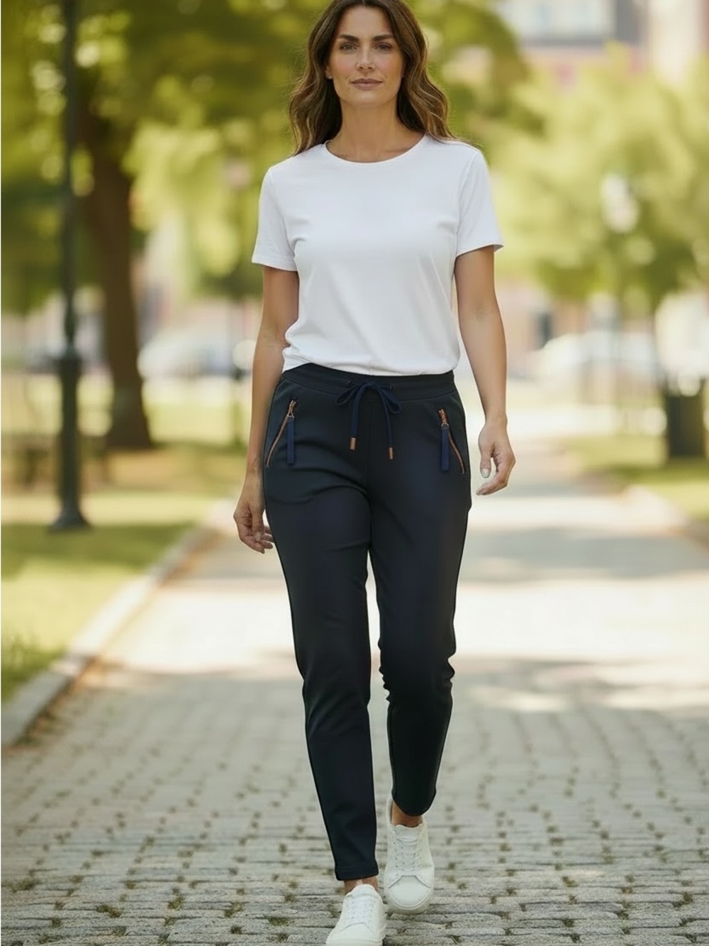 Gerry Weber Navy Drawstring Jogger Pants with Zip Pockets